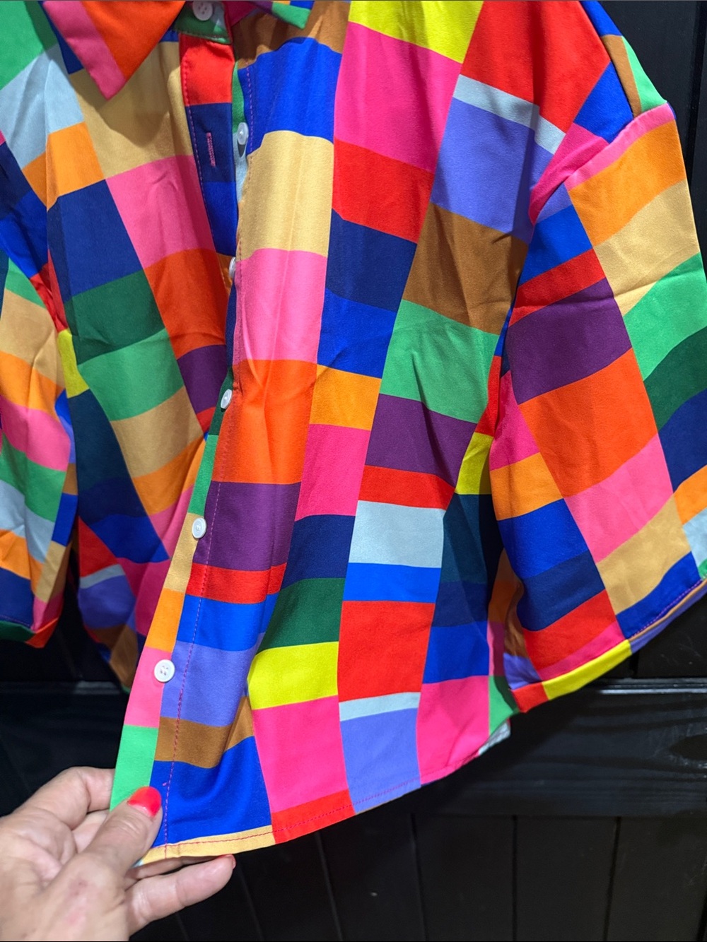 SHEIN Multicolor Checkered Cropped Button-Up Top - Picture 4 of 4